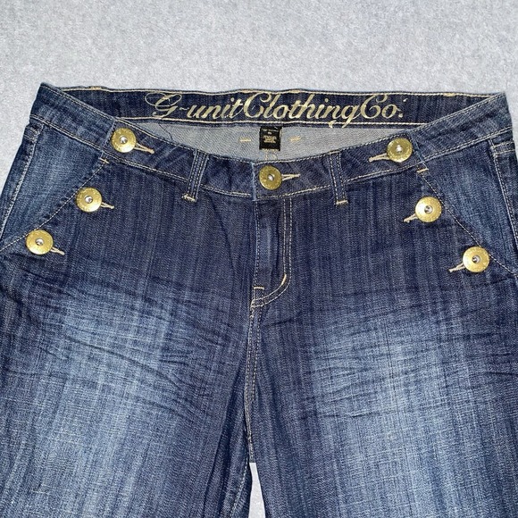 G-Unit Shorts Women's 15 Denim Bermuda Gold Buttons Rhinestone Y2K Hip Hop 50 - Picture 4 of 16